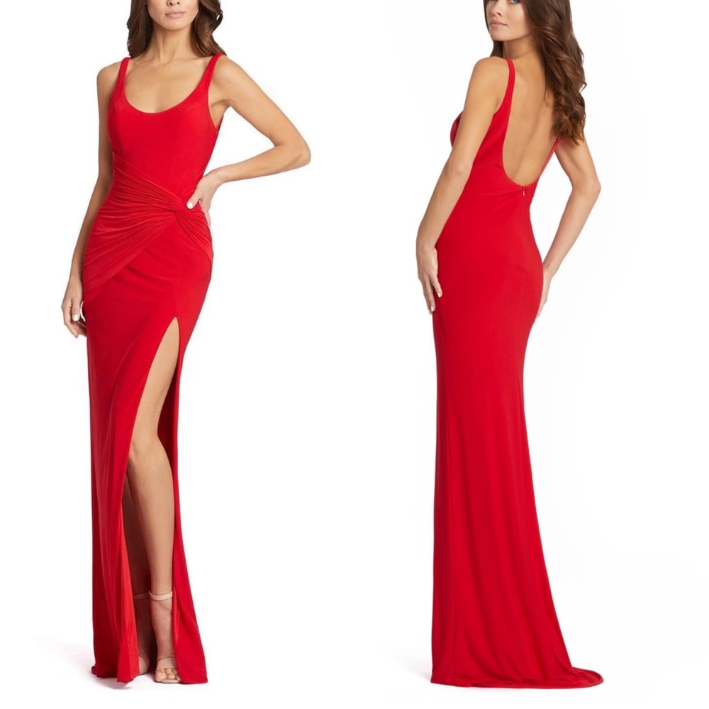 Mac Duggal New SLEEVELESS SCOOP NECK RUCHED SIDE KNOT GOWN